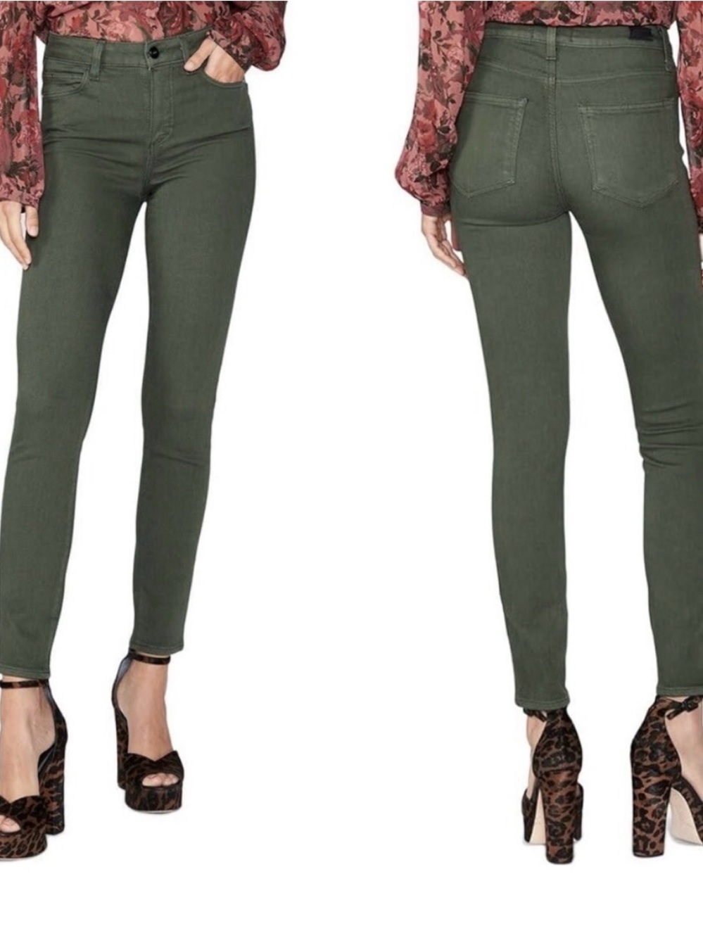 Paige Hoxton Ankle high rise jeans skinny green 27 Stretch EUC